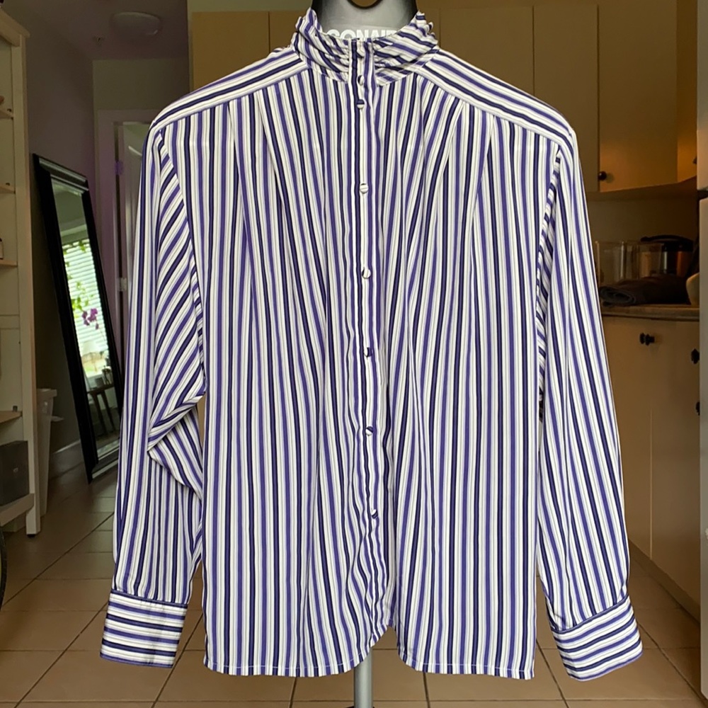 Jacques Vert Blue and White Pinstripe Blouse